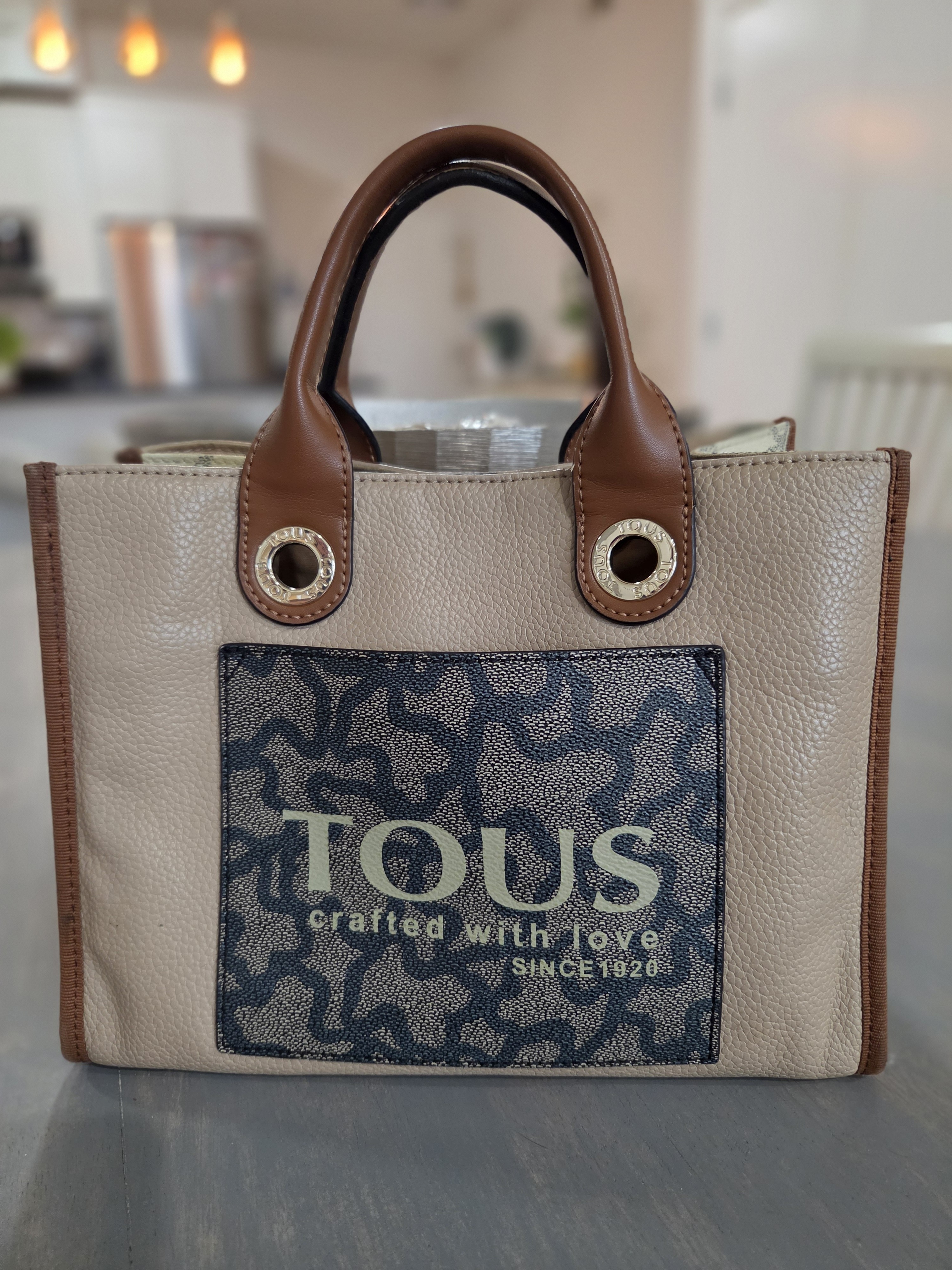 Tous Beige & Brown Leather Tote Bag
